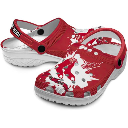Custom Boston Red Sox Splattered Paint Design Crocs