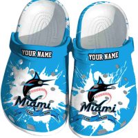 Custom Miami Marlins Splattered Paint Design Crocs