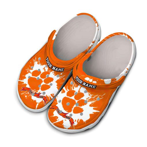 Customized Clemson Tigers Splattered Paint Design Crocs