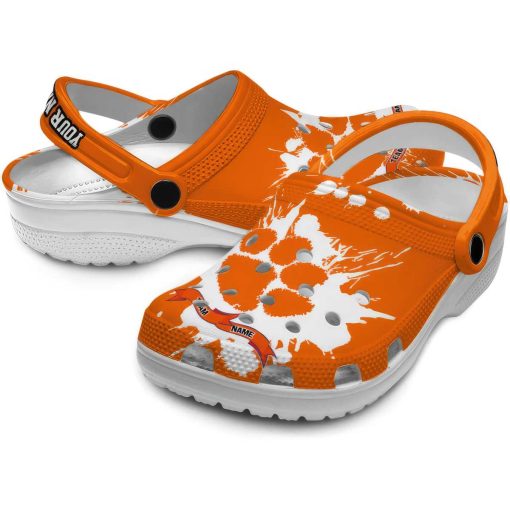 Customized Clemson Tigers Splattered Paint Design Crocs