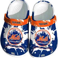 Customized New York Mets Splatter Pattern Crocs