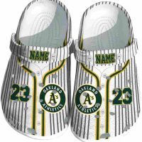 Customized Oakland Athletics Pinstripe Pattern Crocs
