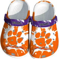 Personalized Clemson Tigers Splatter Pattern Crocs